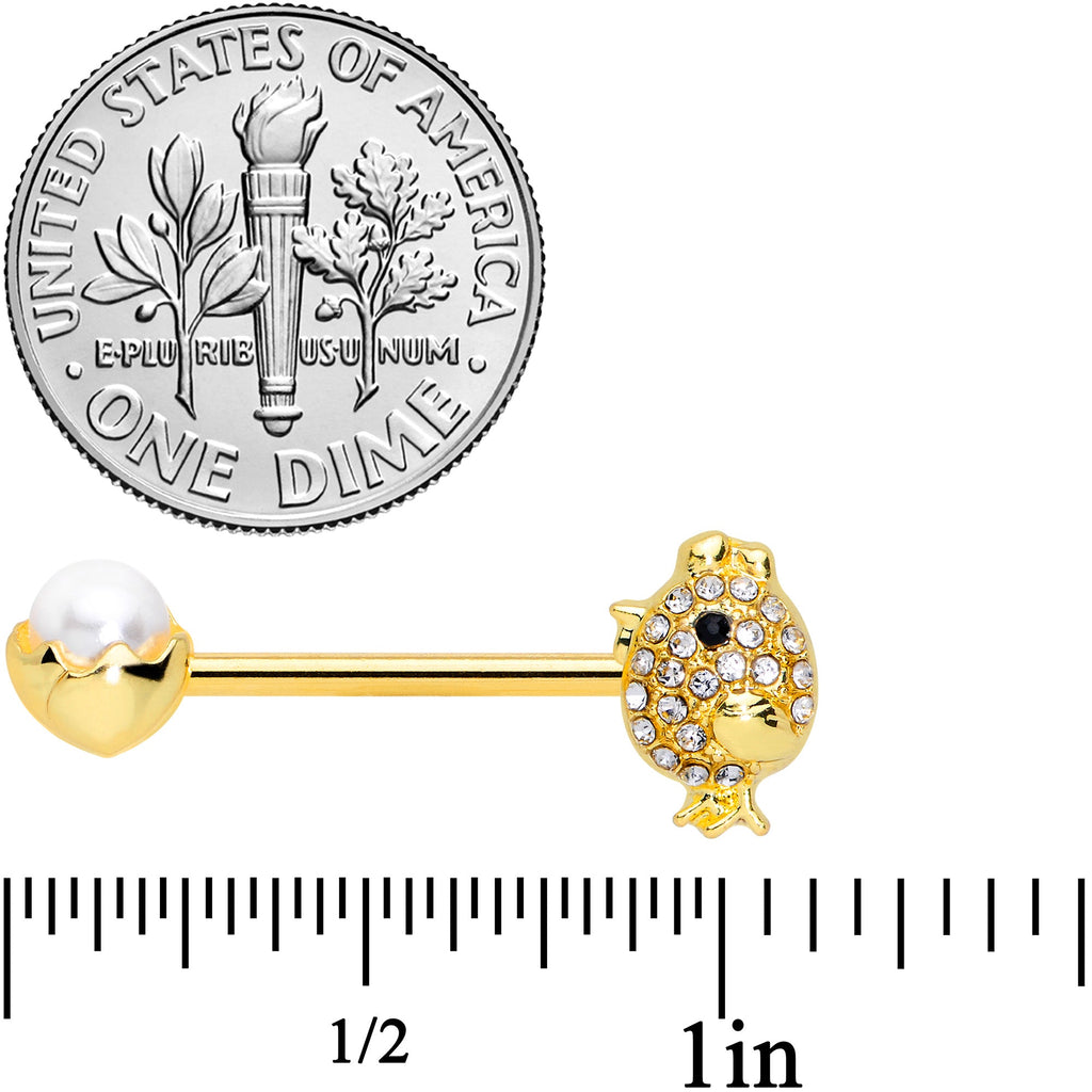 BodyCandy 14G 9/16 Clear Gem Gold Tone Egg Chick Barbell Nipple Ring Set — detail close-up