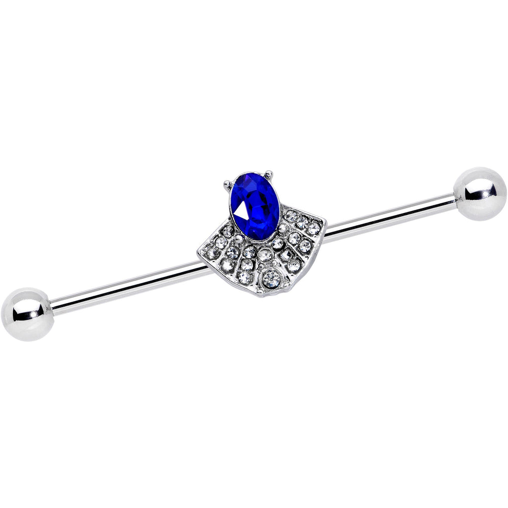 BodyCandy 14G Blue Clear Gem Art Deco Fan Industrial Barbell 38mm — main product shot