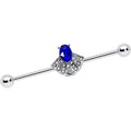 BodyCandy 14G Blue Clear Gem Art Deco Fan Industrial Barbell 38mm — main product shot