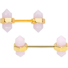 14G 5/8 Gold Tone Gem Barbell Nipple Ring Set