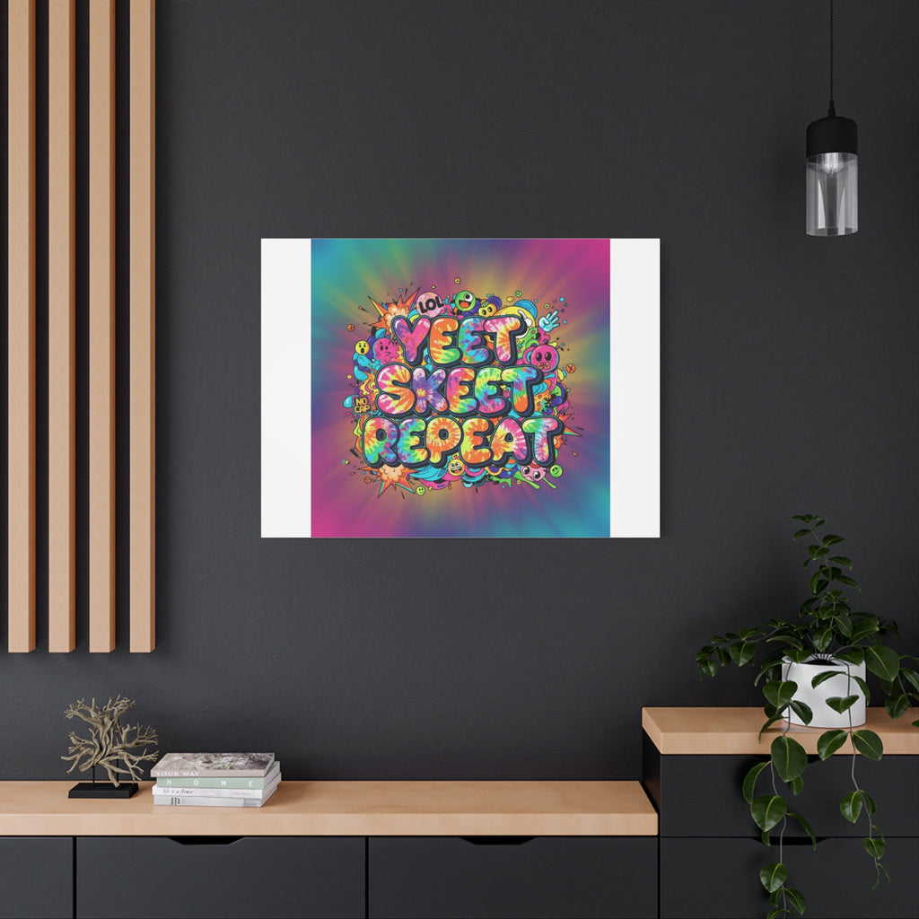 Yeet Skeet Repeat Canvas | Slogan & Glitch Graphic, Meme Phrase Wall Art