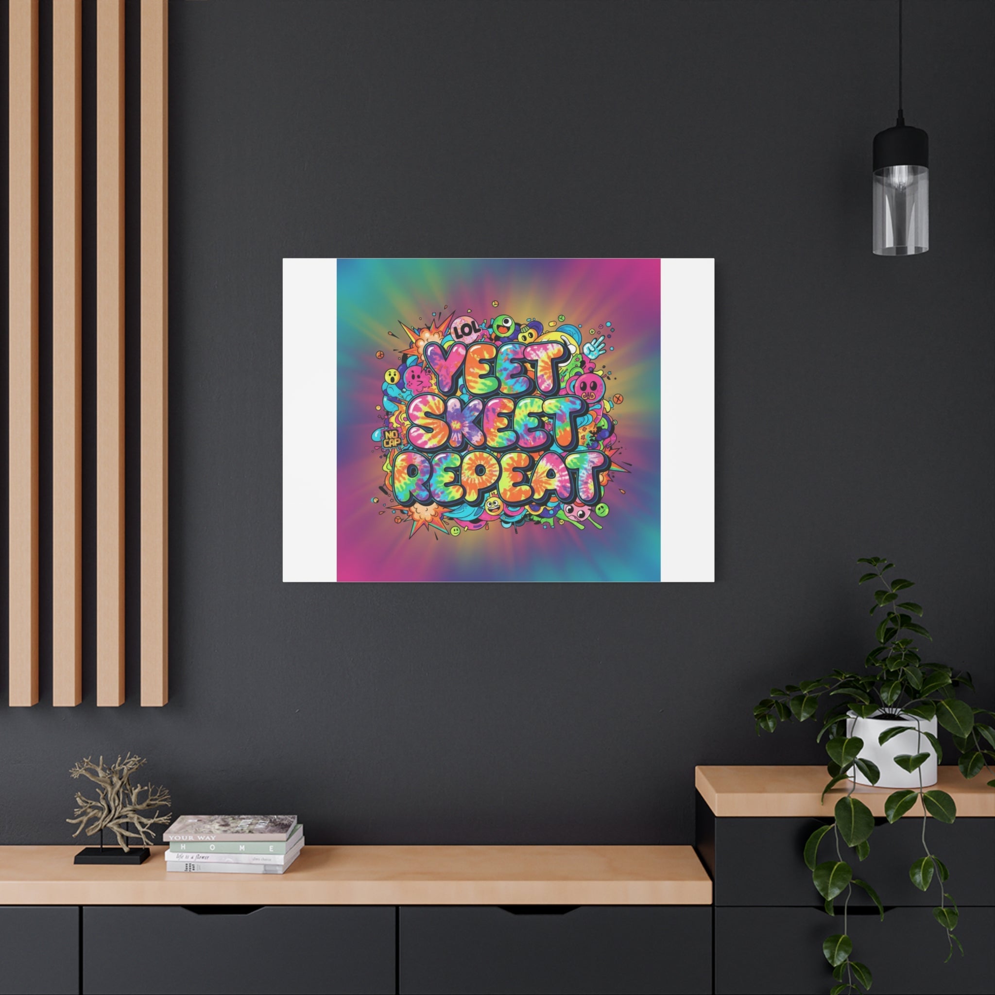 Yeet Skeet Repeat Canvas | Slogan & Glitch Graphic, Meme Phrase Wall Art