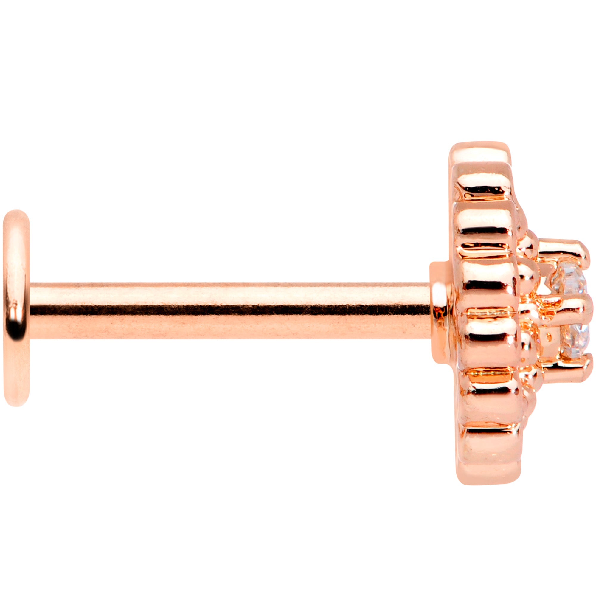 BodyCandy 16G 5/16 Clear CZ Rose Gold Tone Hearts Labret Monroe Tragus — back view