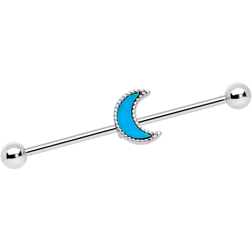 BodyCandy 14G  Faux Turquoise Crescent Moon Industrial Barbell 38mm — main product shot