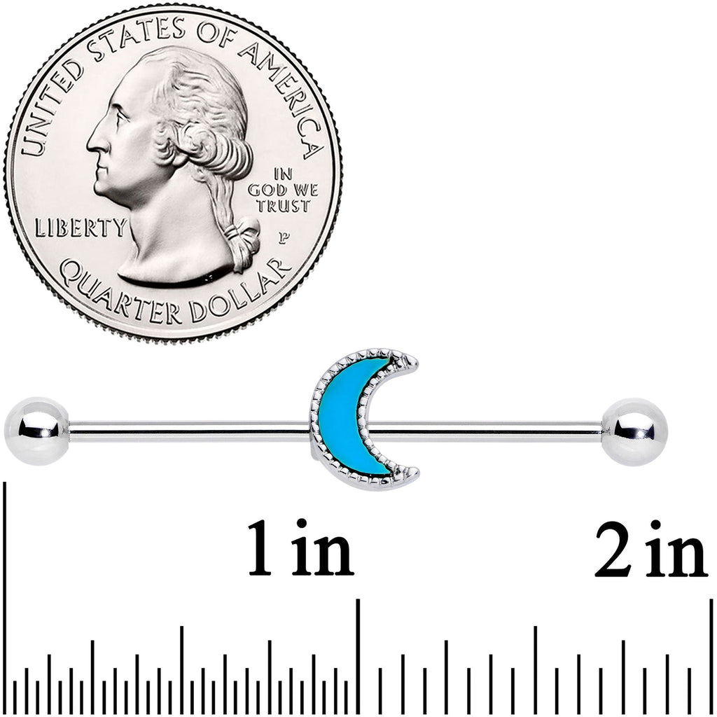 BodyCandy 14G  Faux Turquoise Crescent Moon Industrial Barbell 38mm — detail close-up