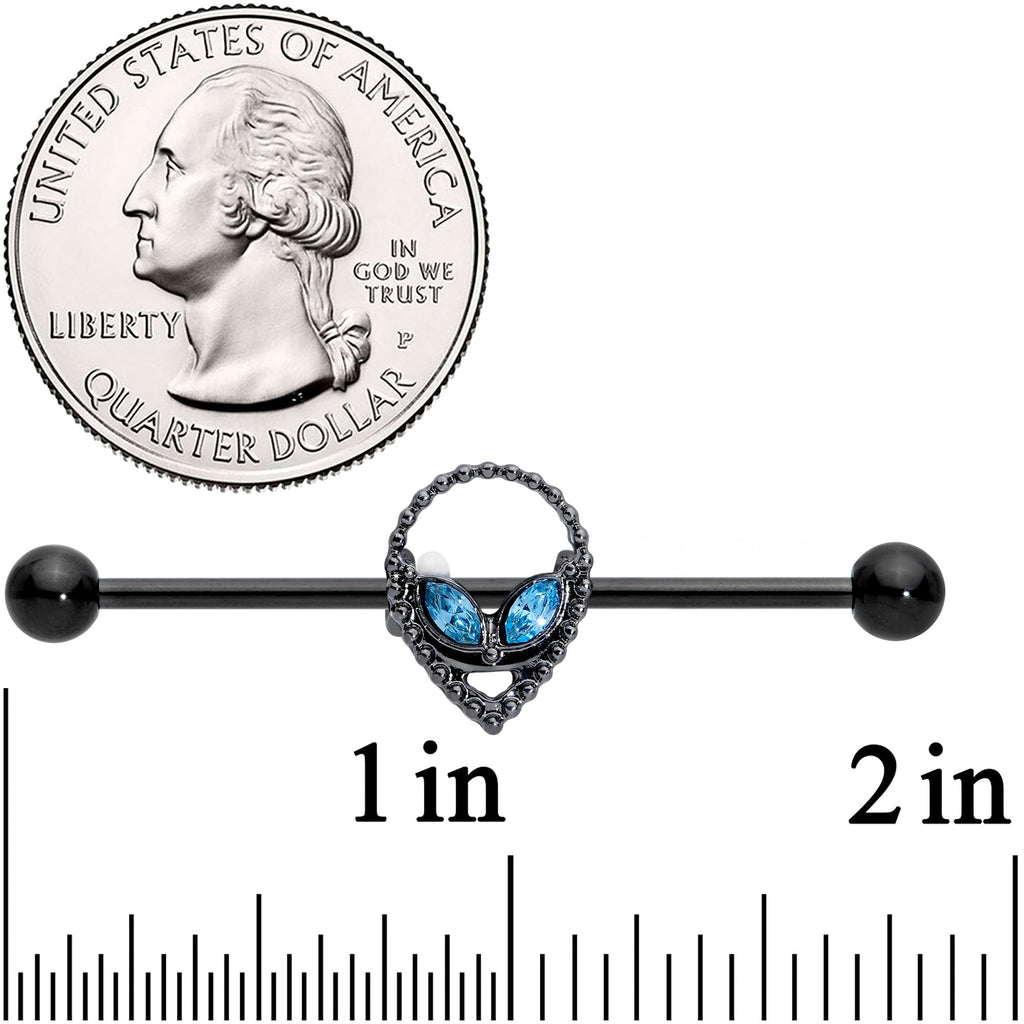 BodyCandy 14G Blue Gem Black Hollow Alien Industrial Barbell 38mm — detail close-up