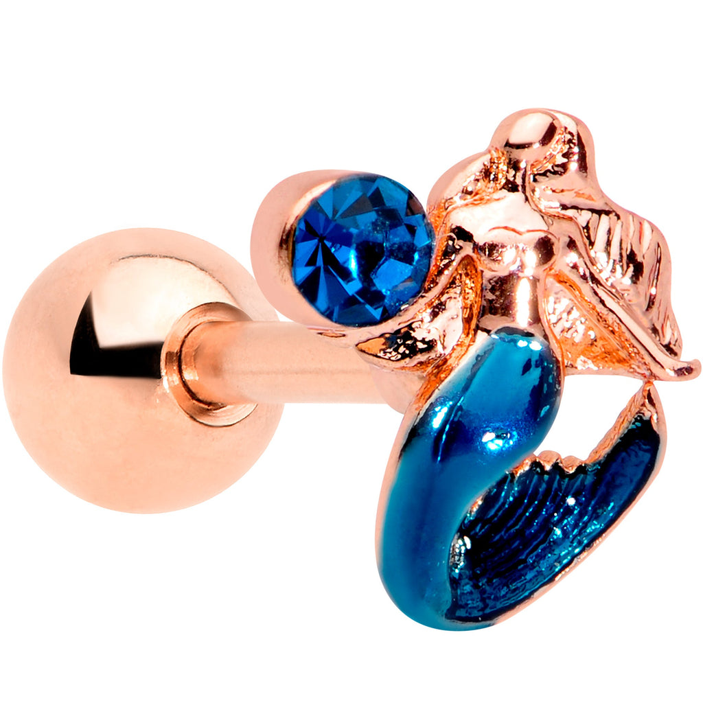 BodyCandy 16G 1/4 Aqua Gem Rose Gold Tone Mermaid Cartilage Tragus — main product shot