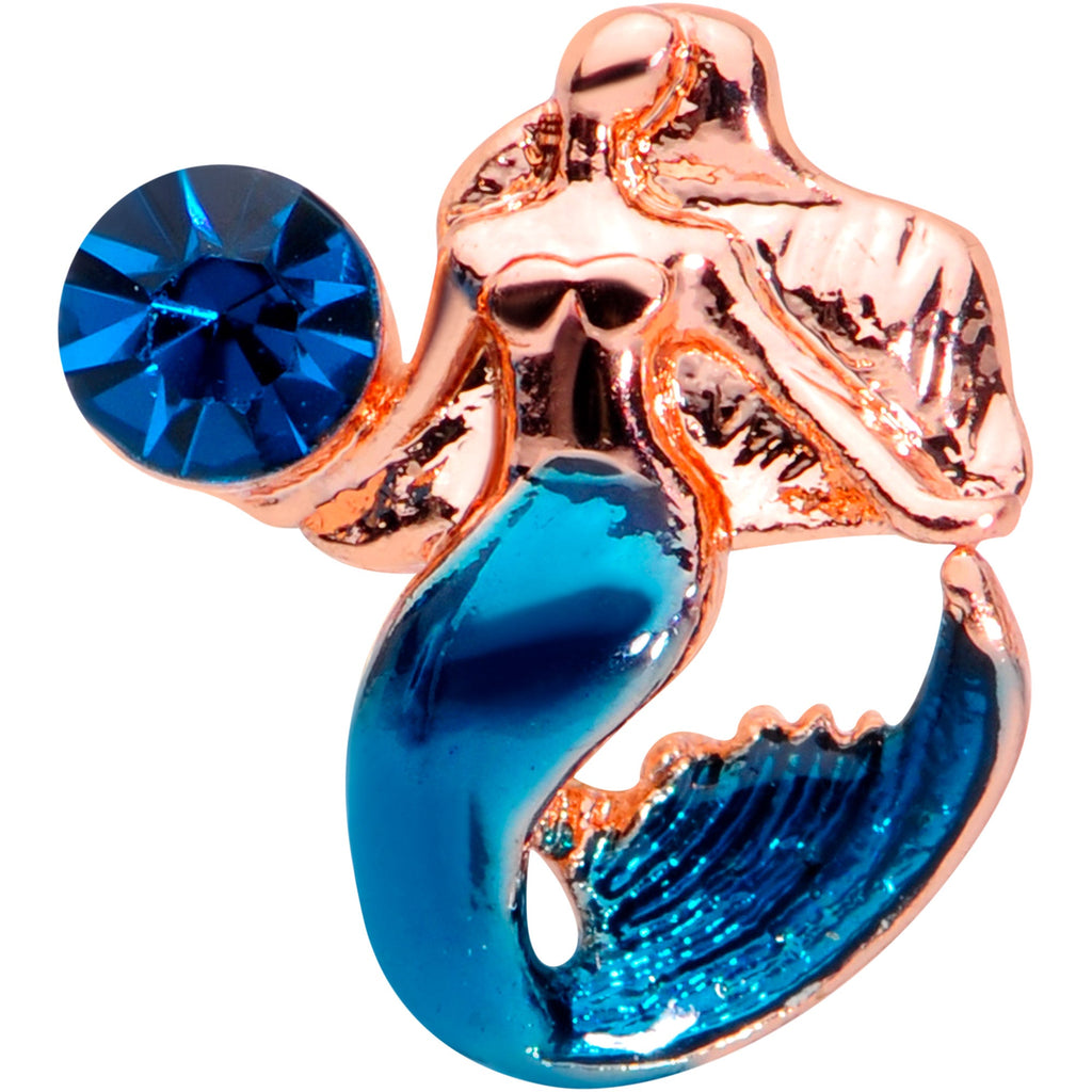 BodyCandy 16G 1/4 Aqua Gem Rose Gold Tone Mermaid Cartilage Tragus — detail close-up