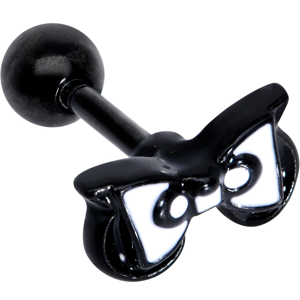 BodyCandy 16G 1/4 Black White Formal Bow Cartilage Tragus Earring — main product shot