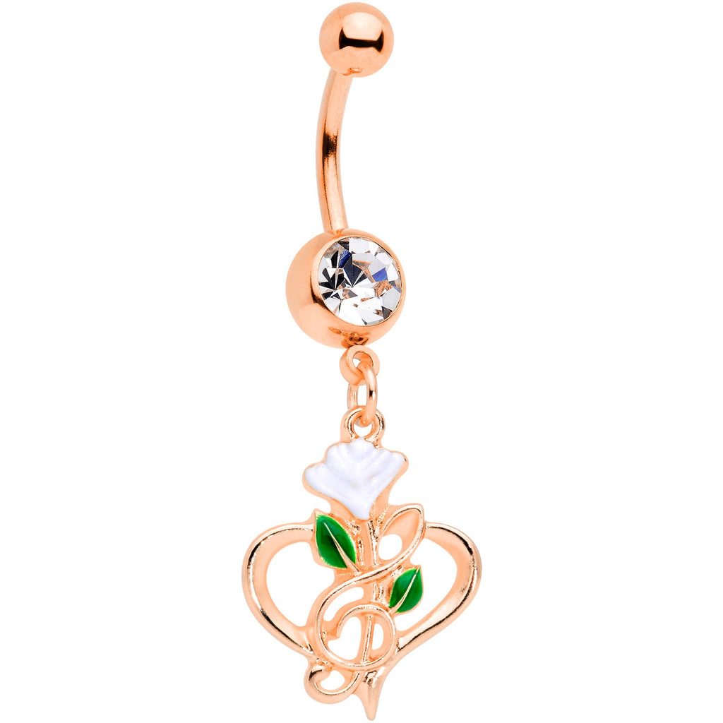 BodyCandy Clear Gem Rose Gold Tone Heart Flower Music Dangle Belly Ring — main product shot