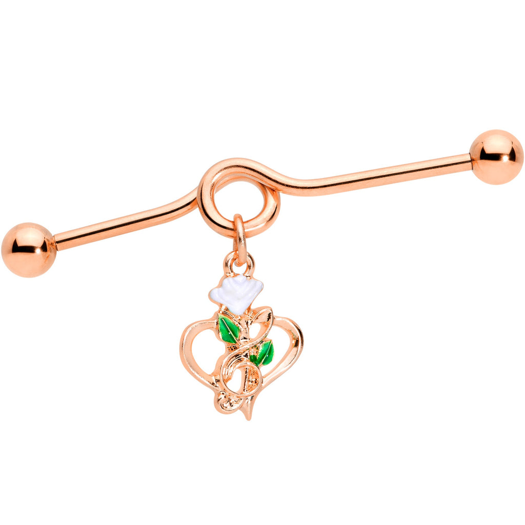 BodyCandy 14G Rose Gold Tone Heart Flower Music Dangle Project Bar 38mm — main product shot