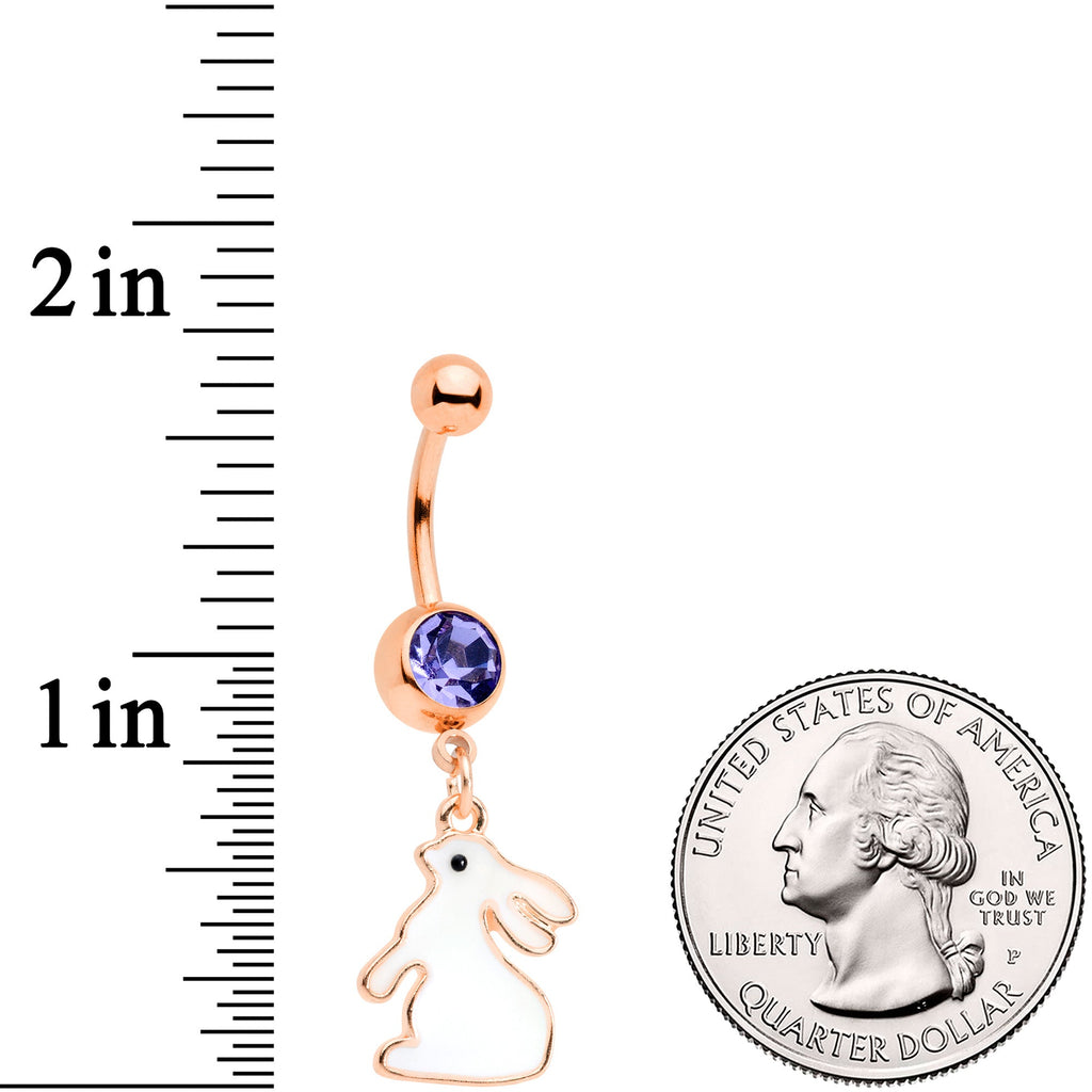 BodyCandy Purple Gem Rose Gold Tone Glow in Dark Easter Bunny Dangle Belly Ring — lifestyle context