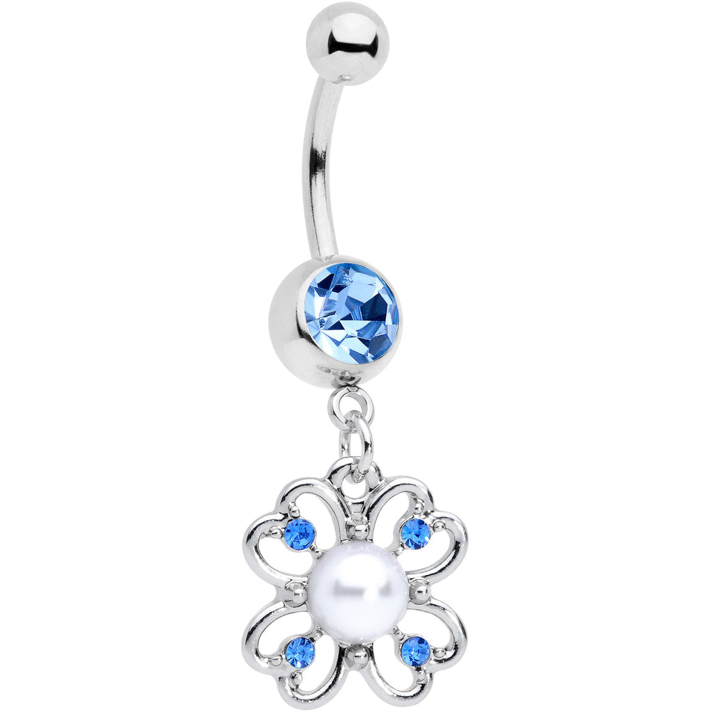 BodyCandy Light Blue Gem Shamrock St Patricks Day Dangle Belly Ring — main product shot