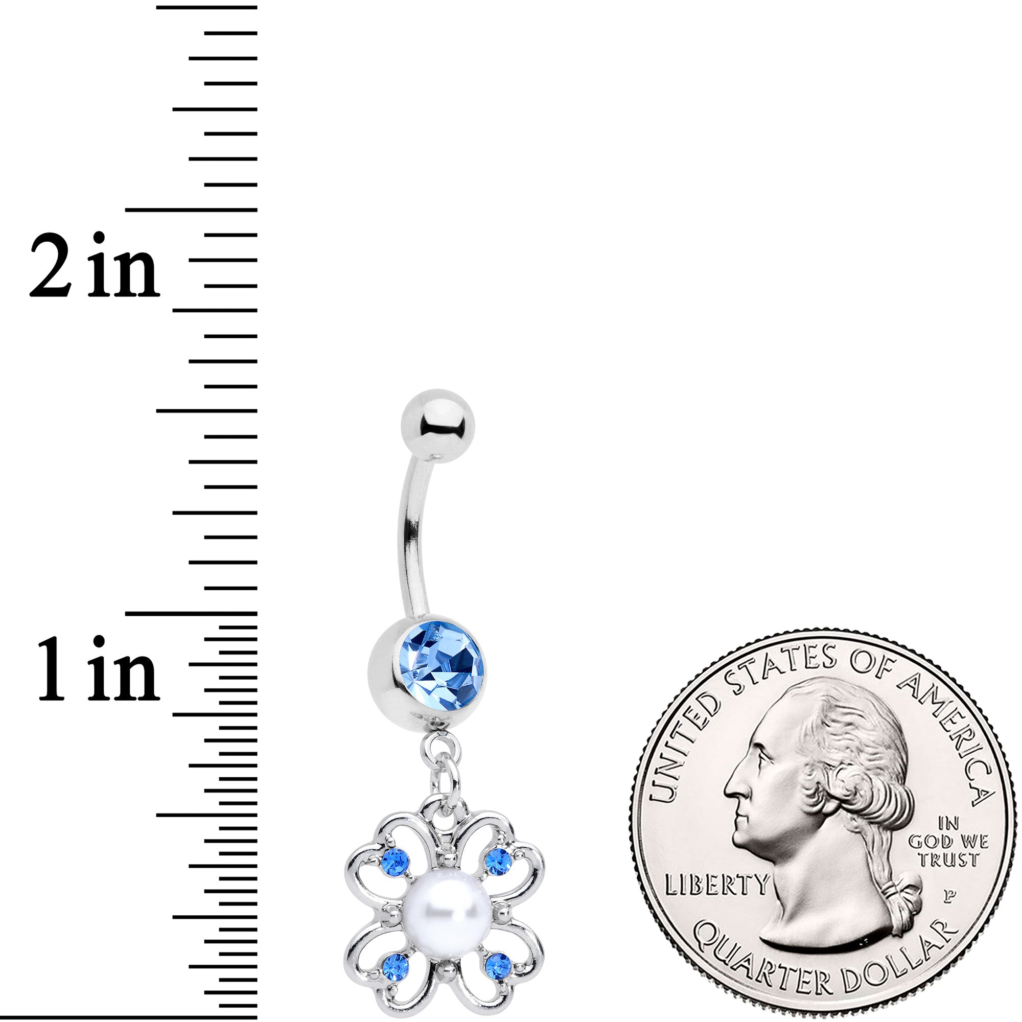 BodyCandy Light Blue Gem Shamrock St Patricks Day Dangle Belly Ring — detail close-up