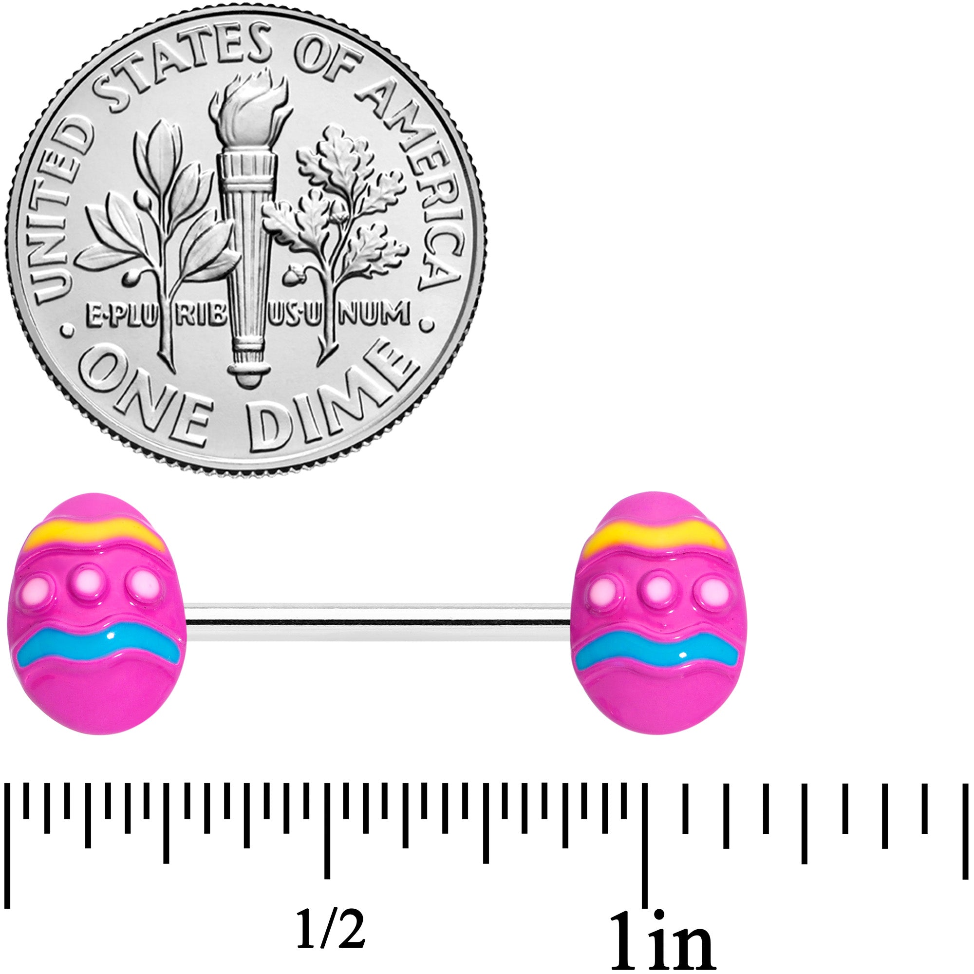 BodyCandy 14G 9/16 Pink Easter Egg Barbell Nipple Ring Set — detail close-up