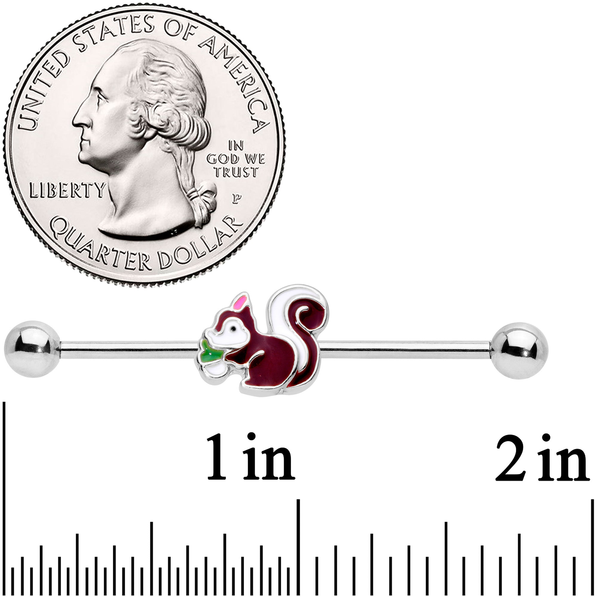 BodyCandy 14G Snacking Squirrel Industrial Barbell 38mm — detail close-up