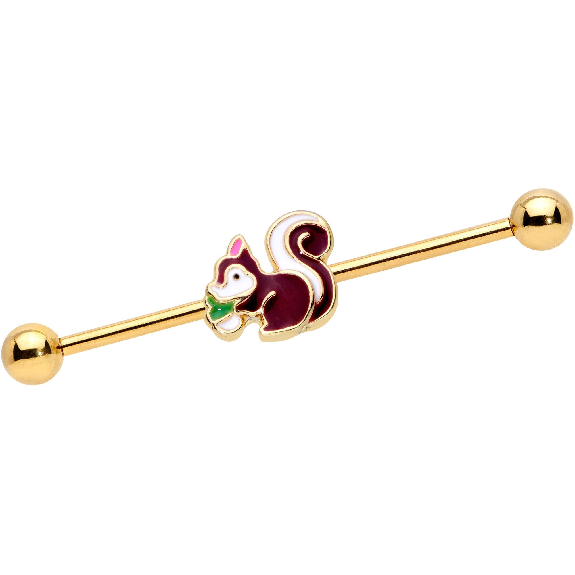 BodyCandy 14G Gold Tone Snacking Squirrel Industrial Barbell 38mm — main product shot