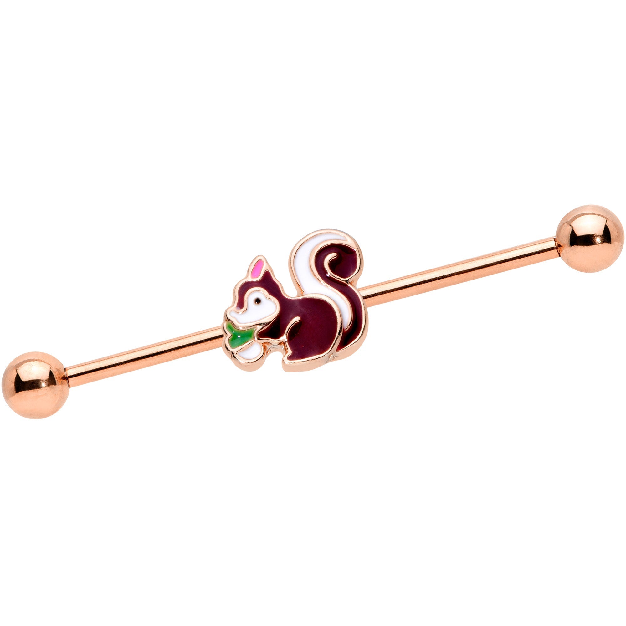 BodyCandy 14G Rose Gold Tone Snacking Squirrel Industrial Barbell 38mm — main product shot