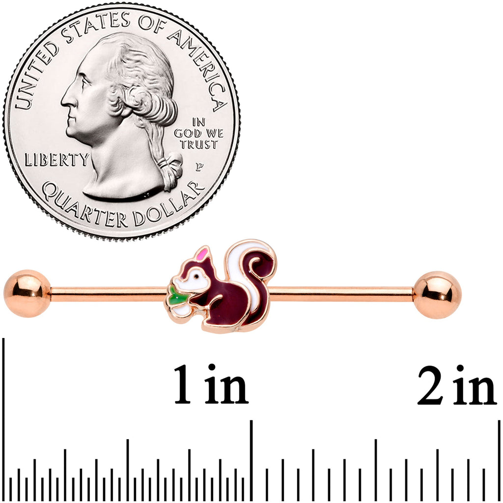 BodyCandy 14G Rose Gold Tone Snacking Squirrel Industrial Barbell 38mm — detail close-up
