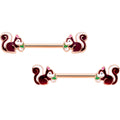 BodyCandy 14G 9/16 Rose Gold Tone Snacking Squirrel Barbell Nipple Ring Set — main product shot