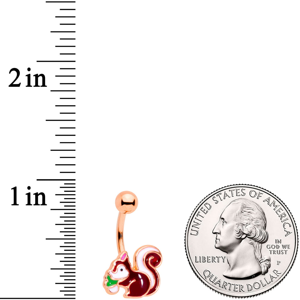 BodyCandy Rose Gold Tone Snacking Squirrel Belly Ring — detail close-up