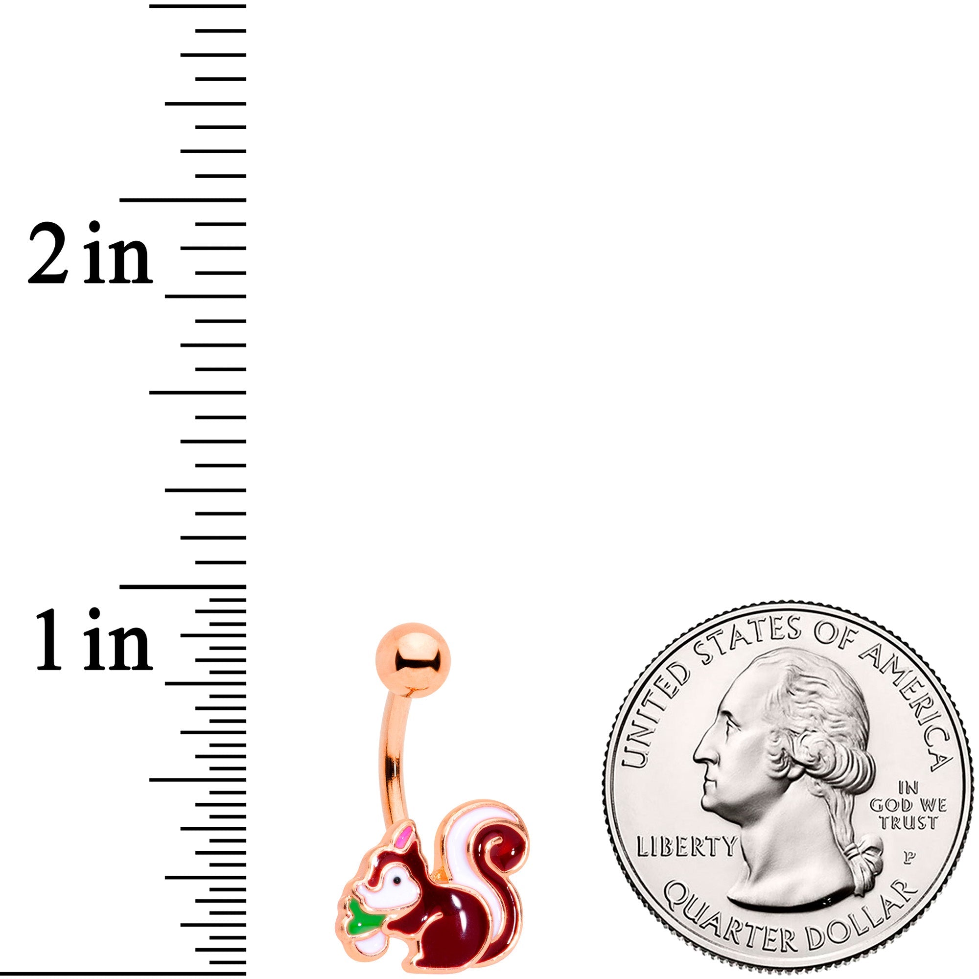 BodyCandy Rose Gold Tone Snacking Squirrel Belly Ring — detail close-up