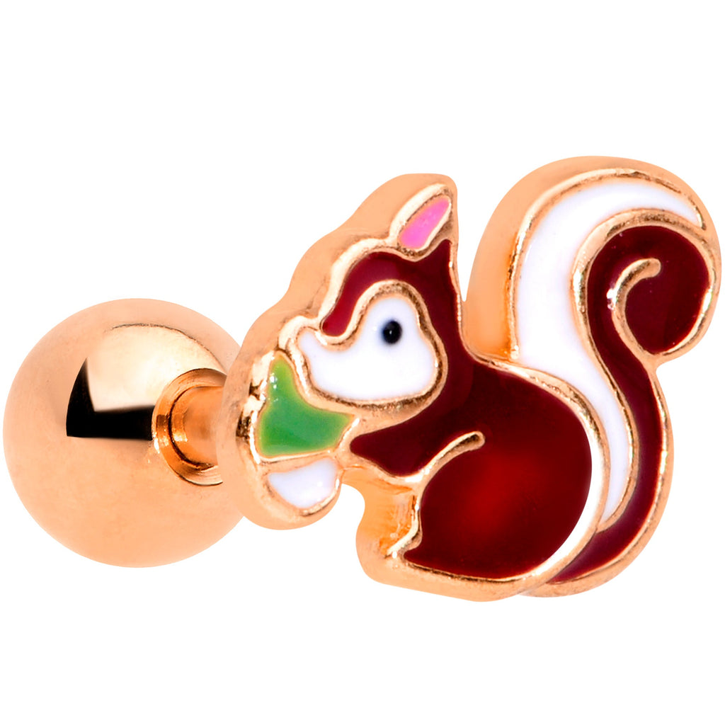 BodyCandy 16G 1/4 Rose Gold Tone Snacking Squirrel Cartilage Tragus Earring — main product shot