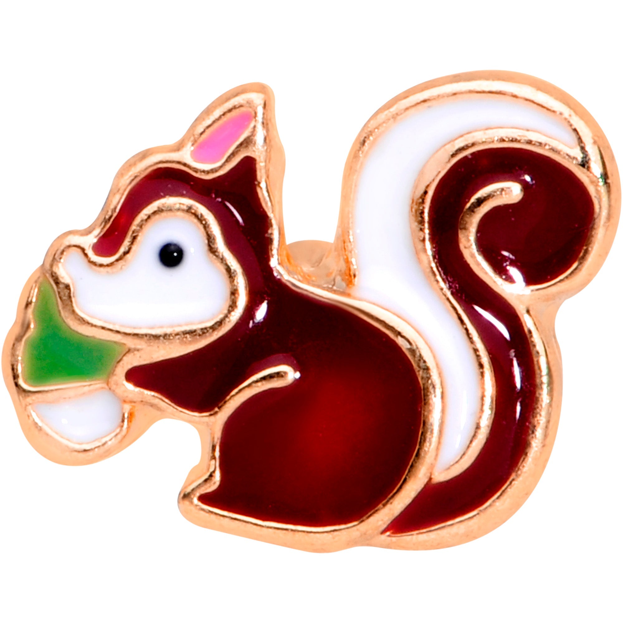 BodyCandy 16G 1/4 Rose Gold Tone Snacking Squirrel Cartilage Tragus Earring — detail close-up