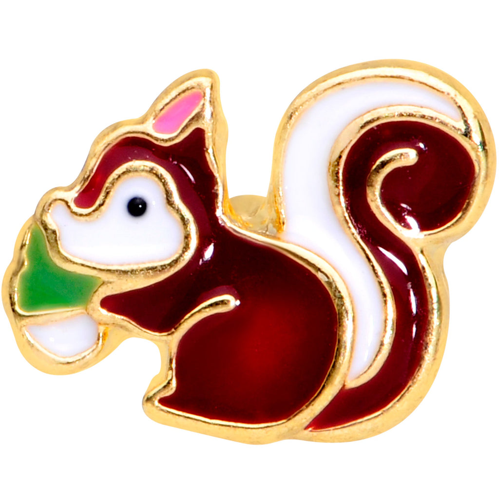 BodyCandy 16G 1/4 Gold Tone Snacking Squirrel Cartilage Tragus Earring — detail close-up