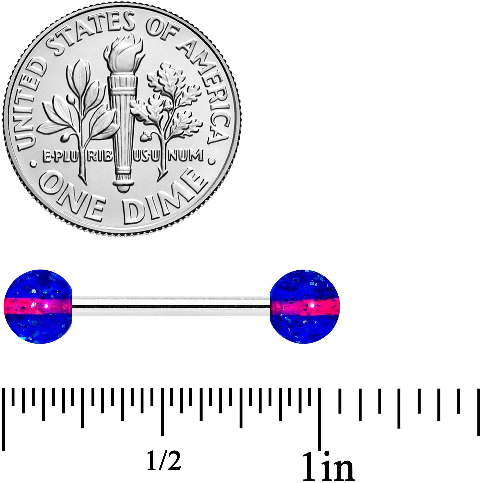 BodyCandy Blue Purple UV Glow Acrylic Ball Barbell Tongue Ring — detail close-up