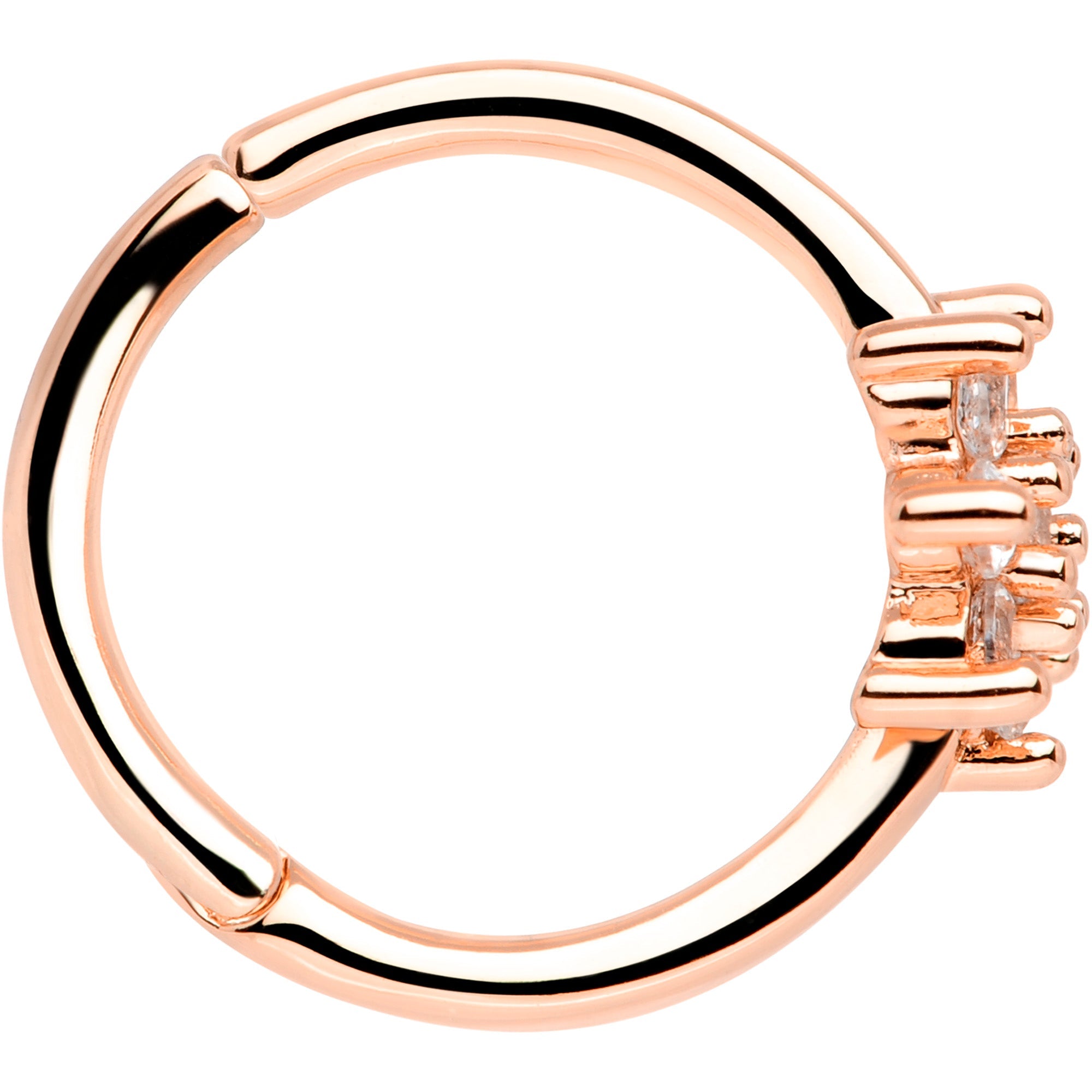 BodyCandy 16G 3/8 Clear CZ Gem Rose Gold Tone Flower Hinged Segment Ring — lifestyle context