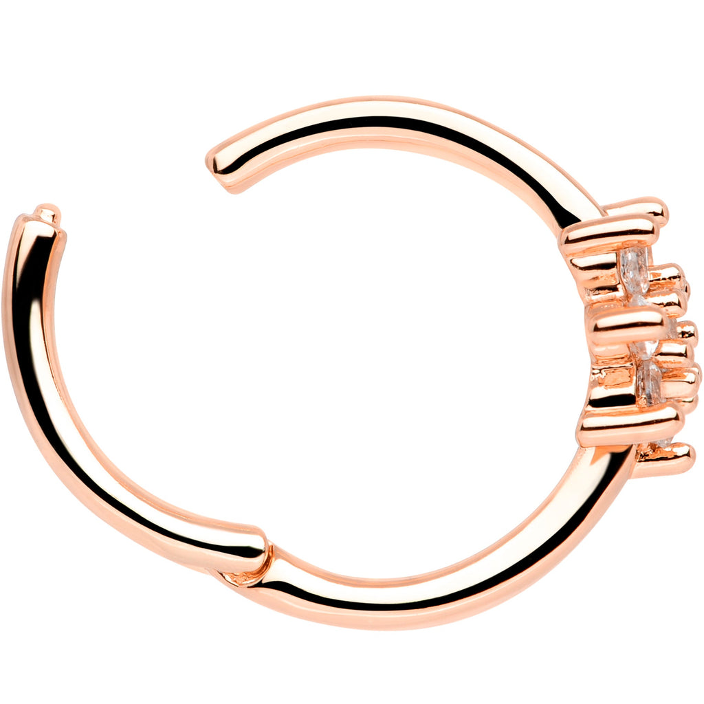 BodyCandy 16G 3/8 Clear CZ Gem Rose Gold Tone Flower Hinged Segment Ring — side view