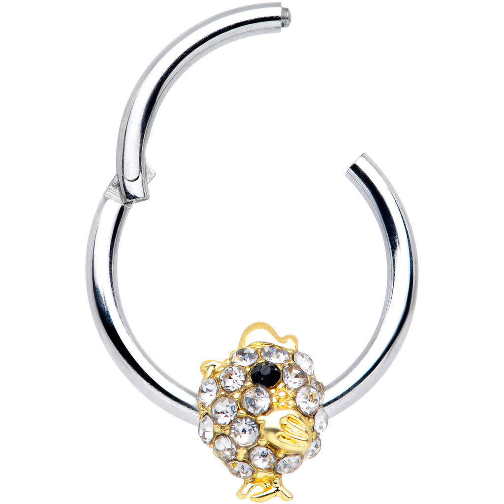 BodyCandy 16G 3/8 Clear Black Gem Little Chick Septum Ring — detail close-up