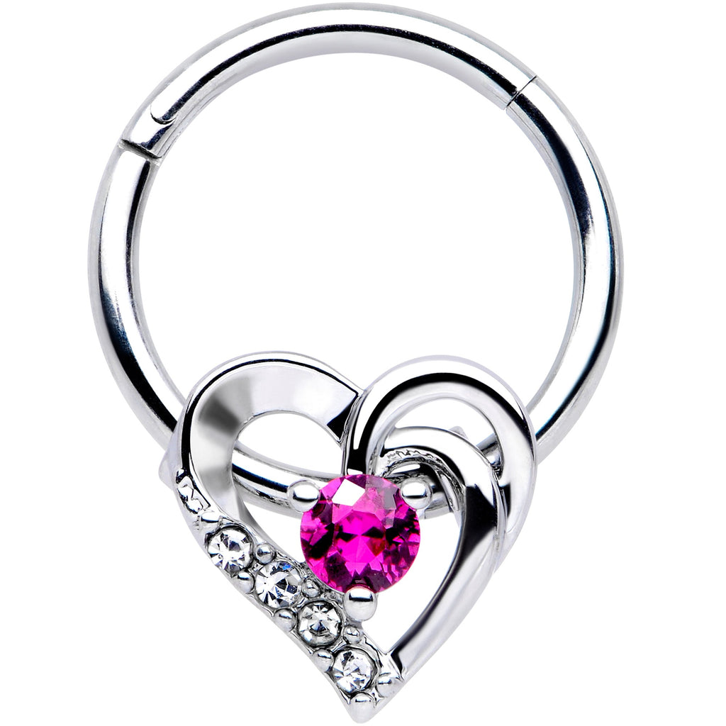 BodyCandy 16G 3/8 Clear Pink Gem Swirling Heart Valentines Day Septum Ring — main product shot