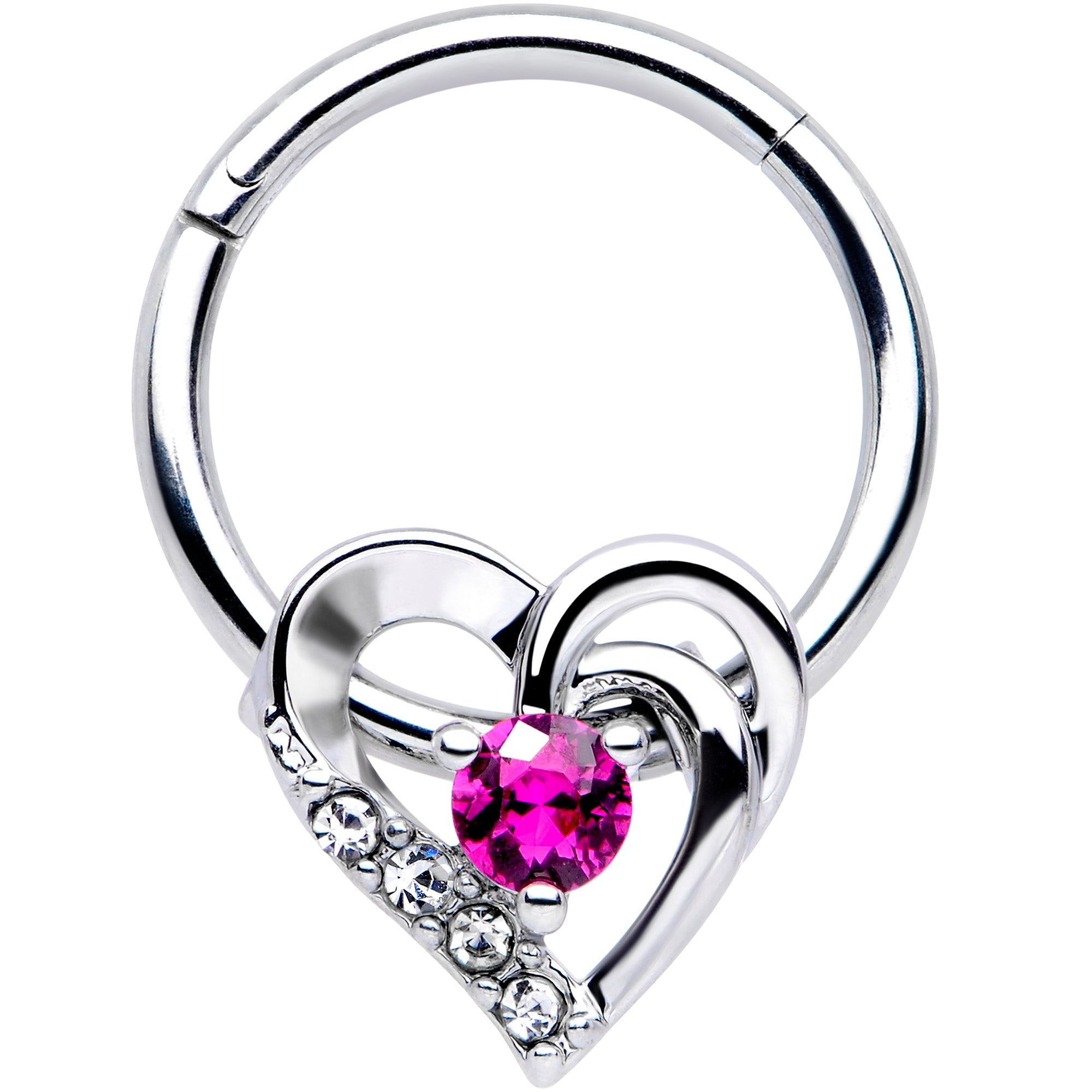 BodyCandy 16G 3/8 Clear Pink Gem Swirling Heart Valentines Day Septum Ring — main product shot