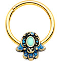 BodyCandy 16G 3/8 Gold Tone Aqua Ornate Hamsa Hand Septum Ring — main product shot
