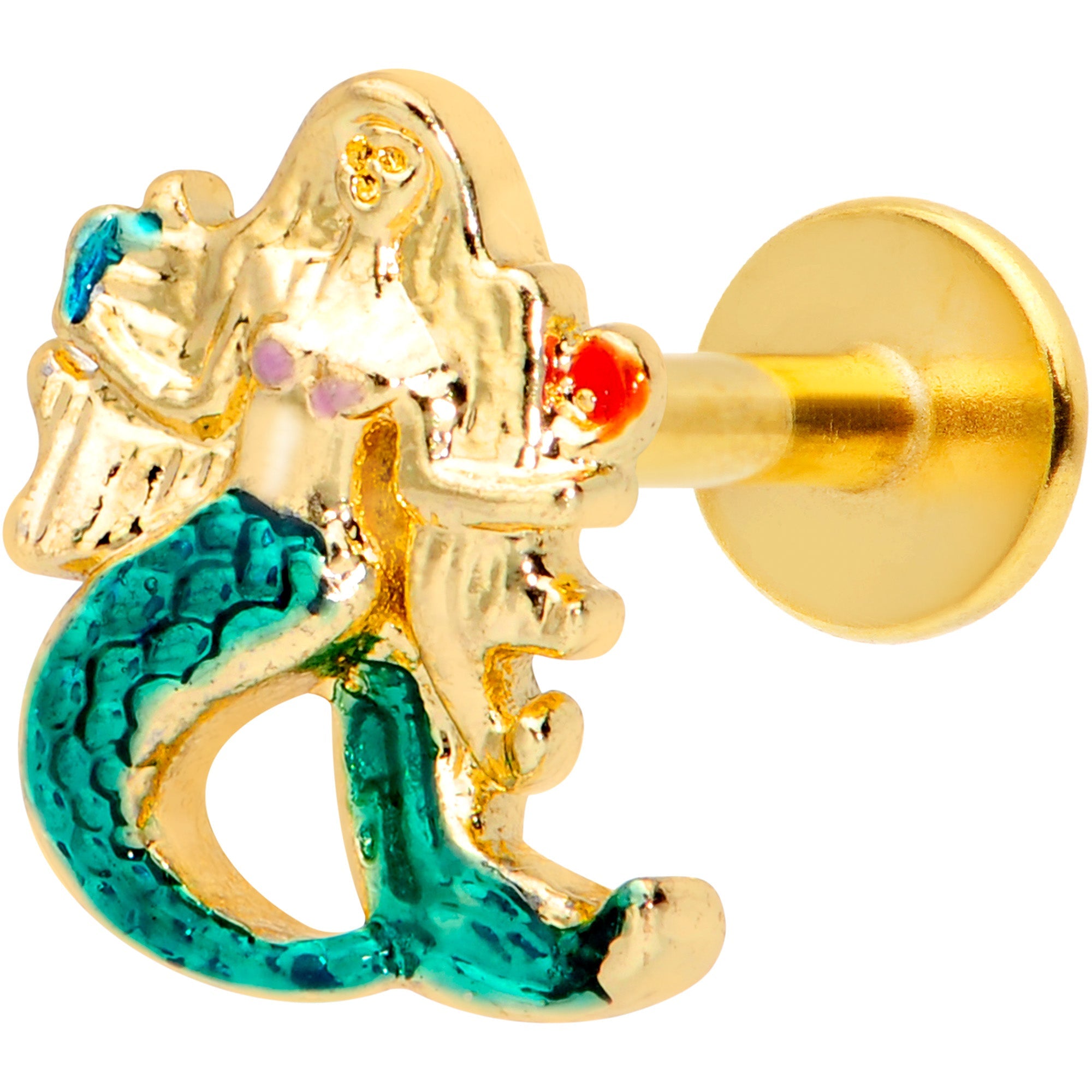 BodyCandy 16G 5/16 Gold Tone Green Mermaid Labret Monroe Tragus — main product shot