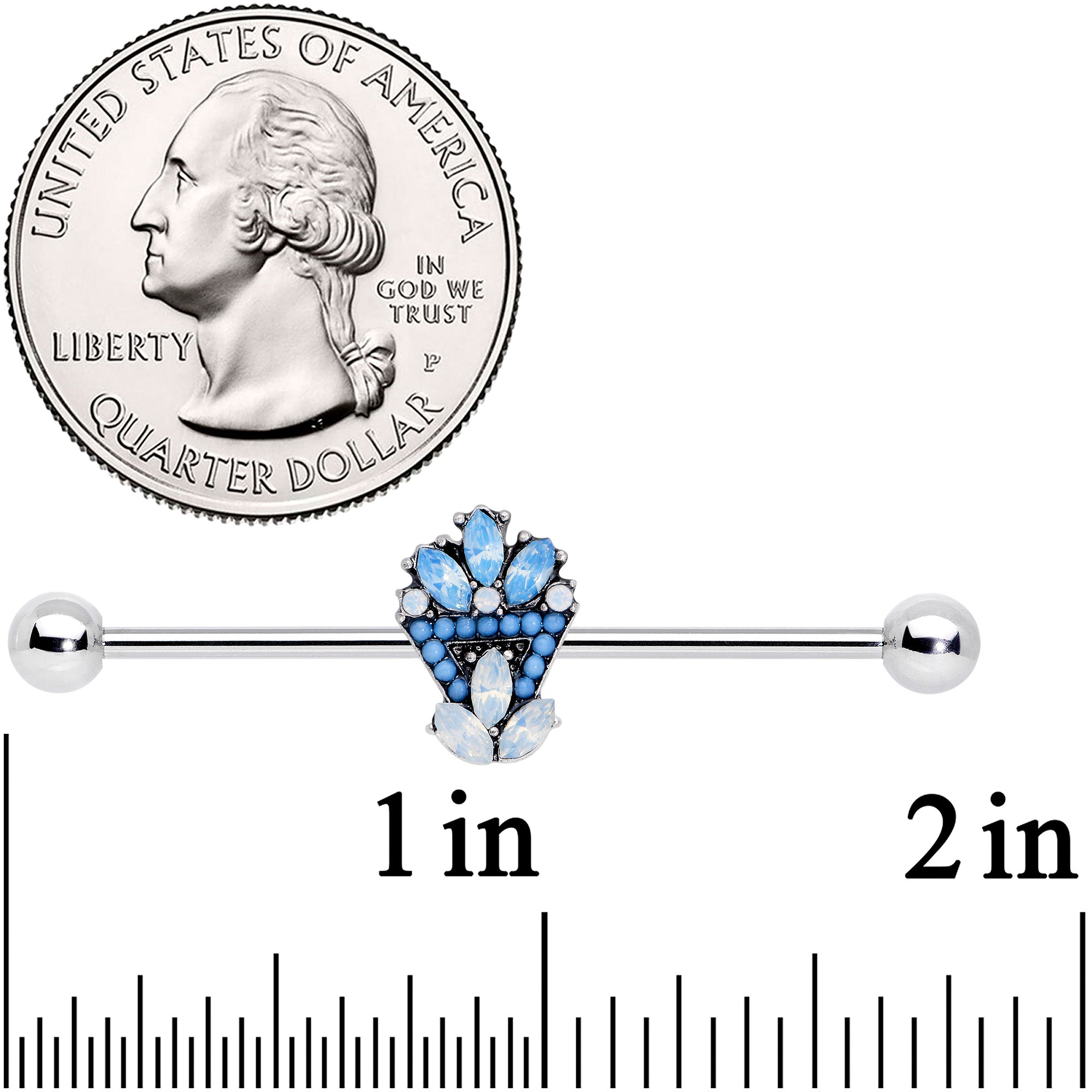 BodyCandy 14G Blue White Faux Opal Ornate Industrial Barbell 38mm — lifestyle context