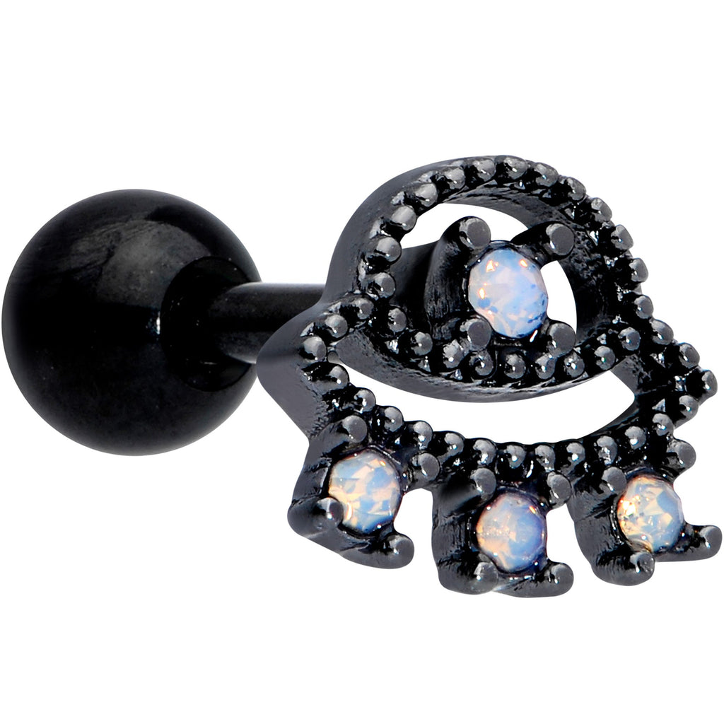 BodyCandy 16G 1/4 Black White Faux Opal UFO Cartilage Tragus — main product shot