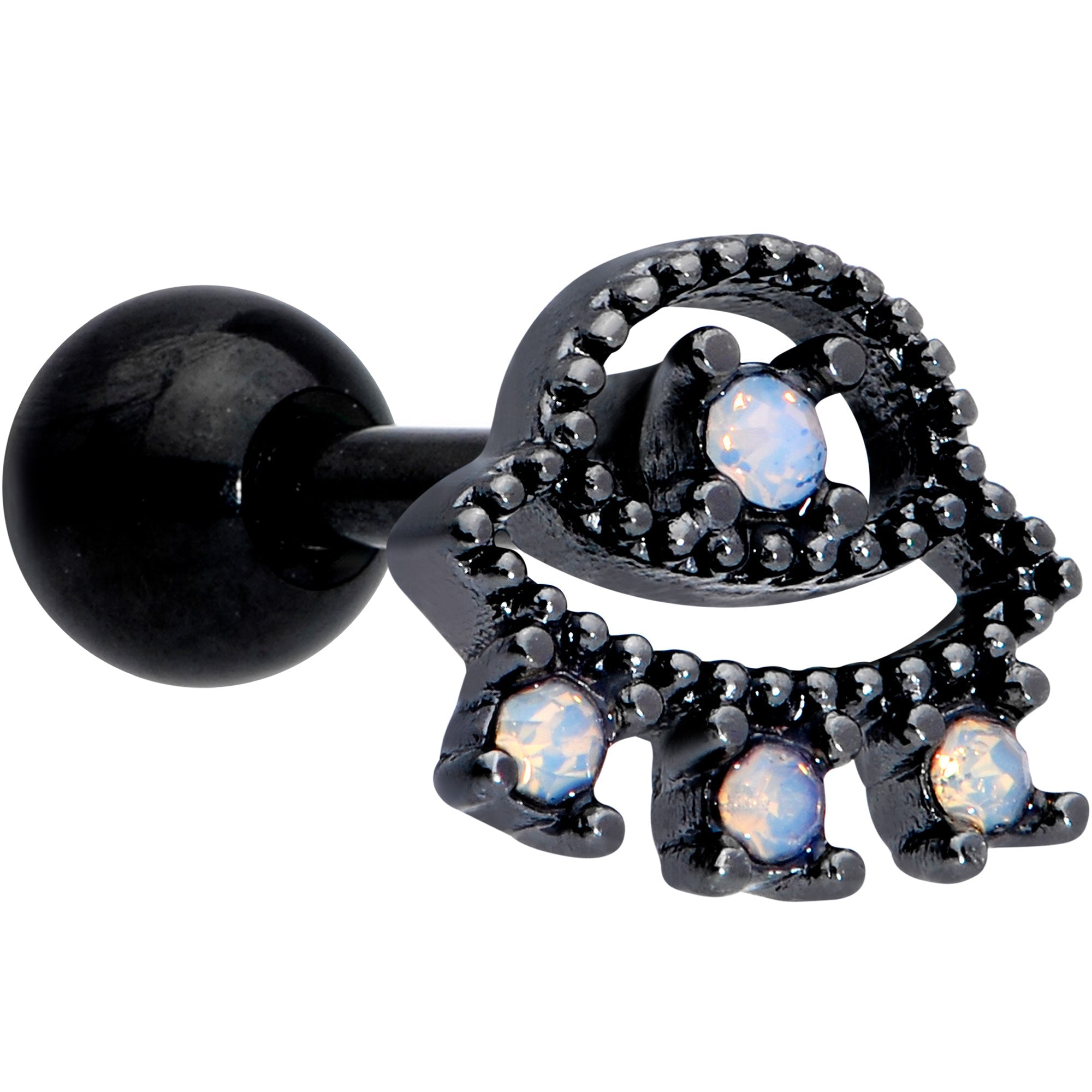 BodyCandy 16G 1/4 Black White Faux Opal UFO Cartilage Tragus — main product shot