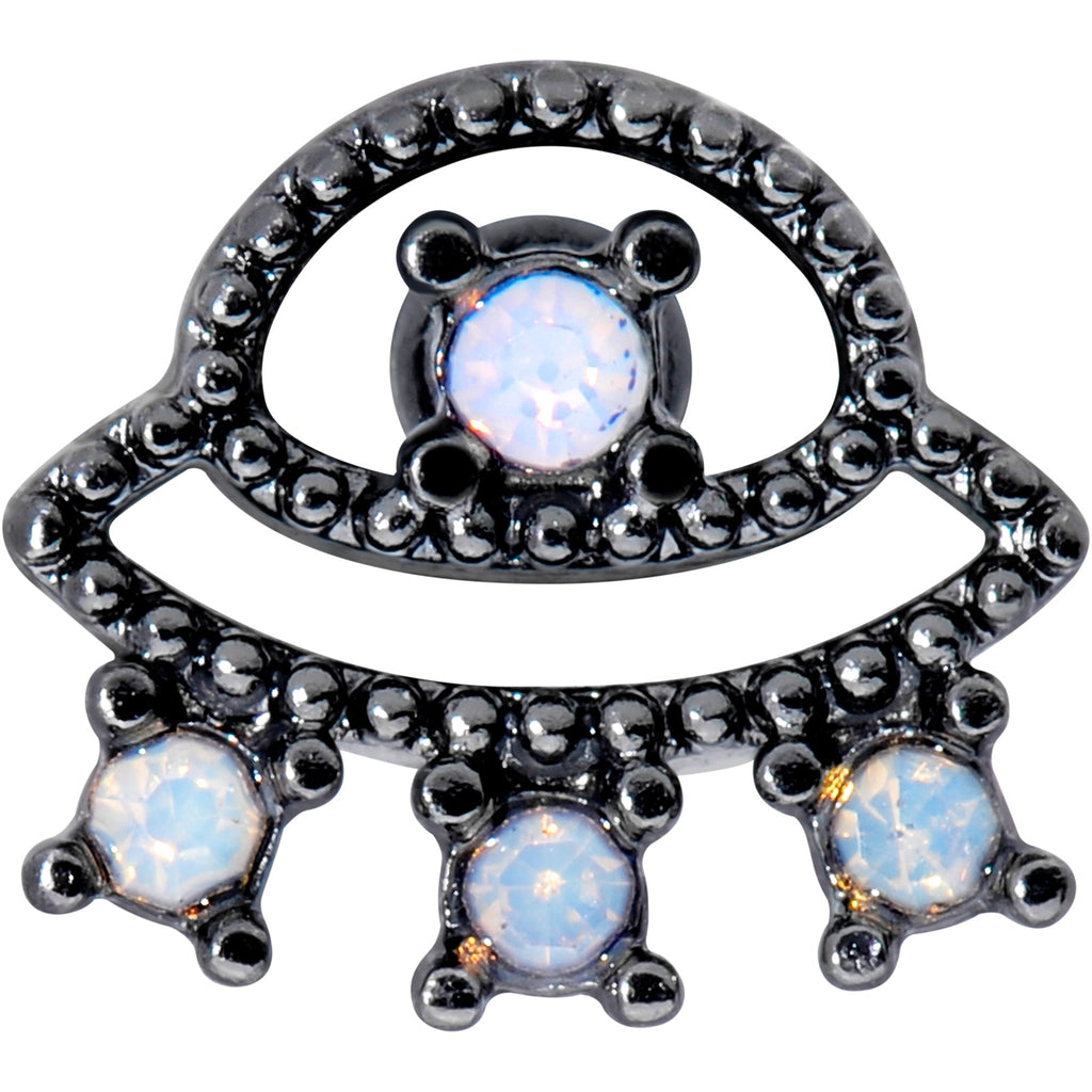 BodyCandy 16G 1/4 Black White Faux Opal UFO Cartilage Tragus — detail close-up