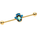 BodyCandy 14G Gold Tone Aqua Ornate Hamsa Hand Industrial Barbell 38mm — main product shot