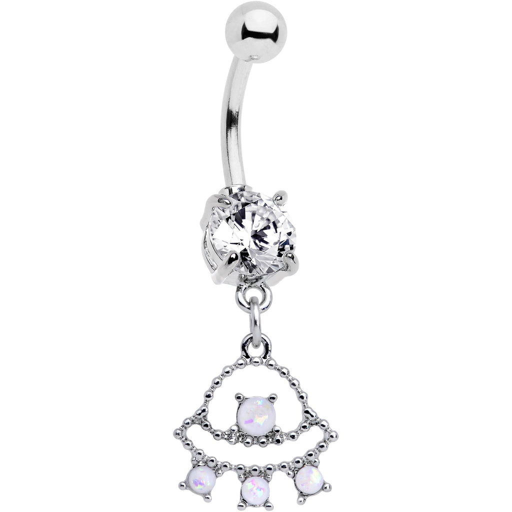 BodyCandy Clear CZ Gem White Faux Opal UFO Dangle Belly Ring — main product shot