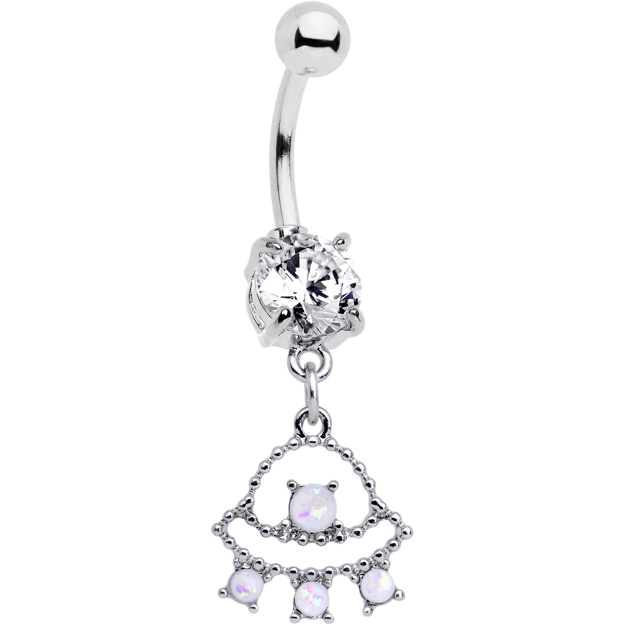 BodyCandy Clear CZ Gem White Faux Opal UFO Dangle Belly Ring — main product shot
