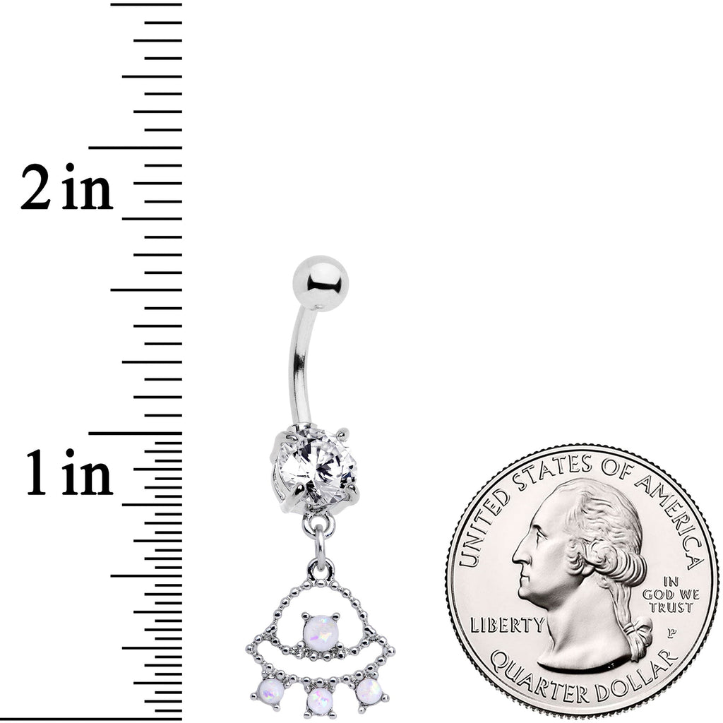 BodyCandy Clear CZ Gem White Faux Opal UFO Dangle Belly Ring — lifestyle context