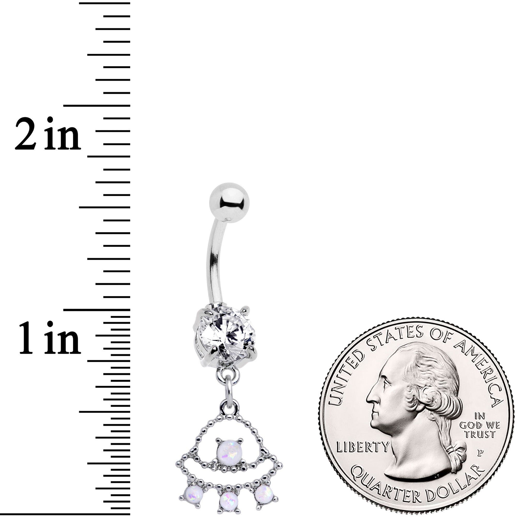 BodyCandy Clear CZ Gem White Faux Opal UFO Dangle Belly Ring — lifestyle context