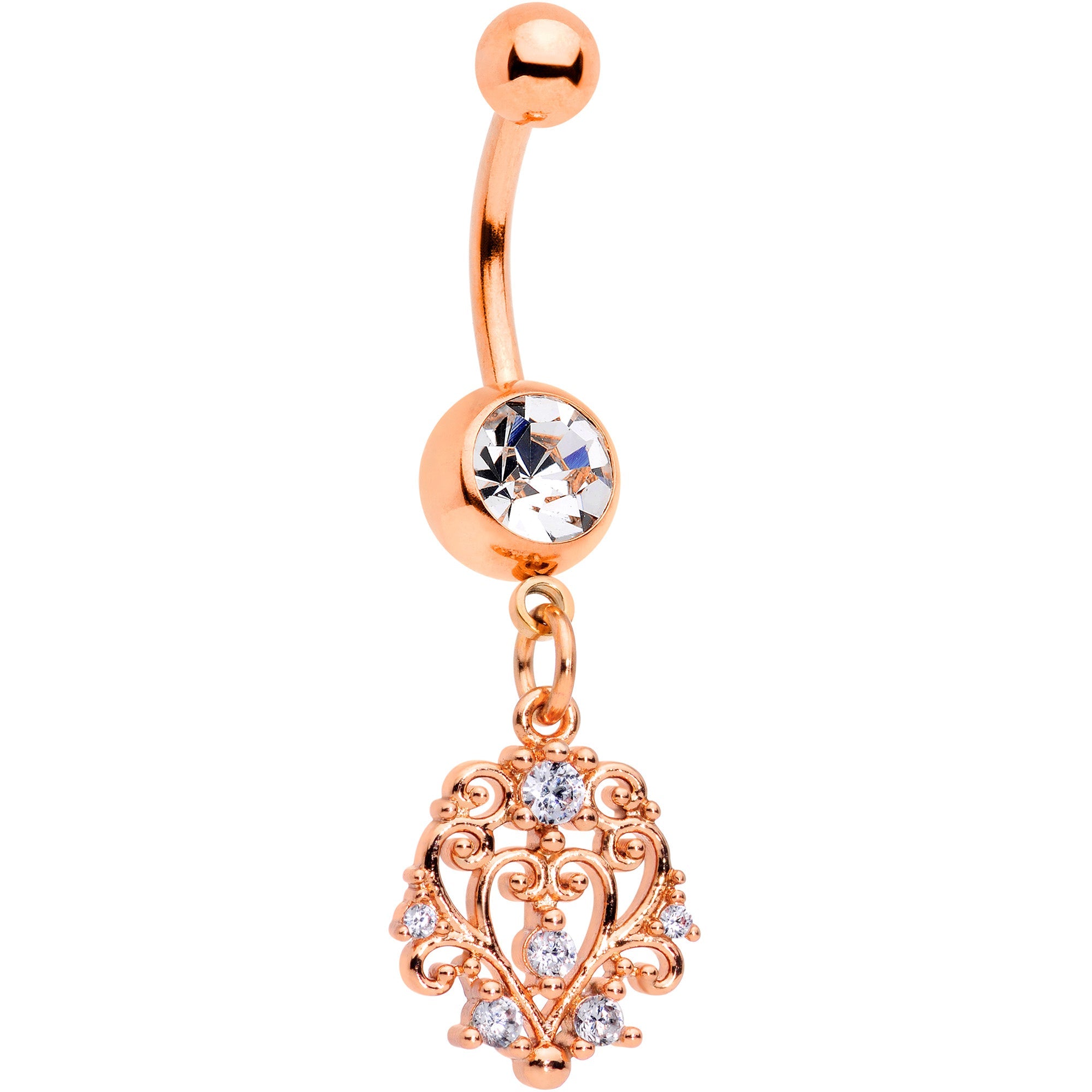 BodyCandy Clear CZ Gem Rose Gold Tone Elegant Abstract Dangle Belly Ring — main product shot