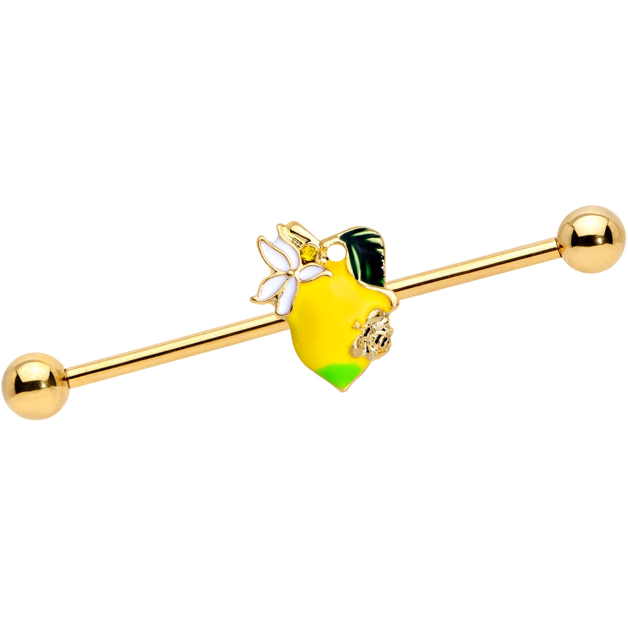 BodyCandy 14G Gold Tone Bee Flower Lemon Industrial Barbell 38mm — main product shot