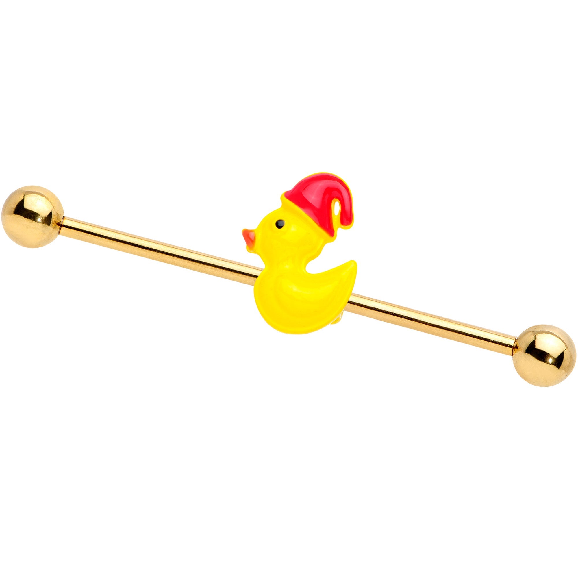 BodyCandy 14G Gold Tone Sleepy Duck Industrial Barbell 38mm — side view