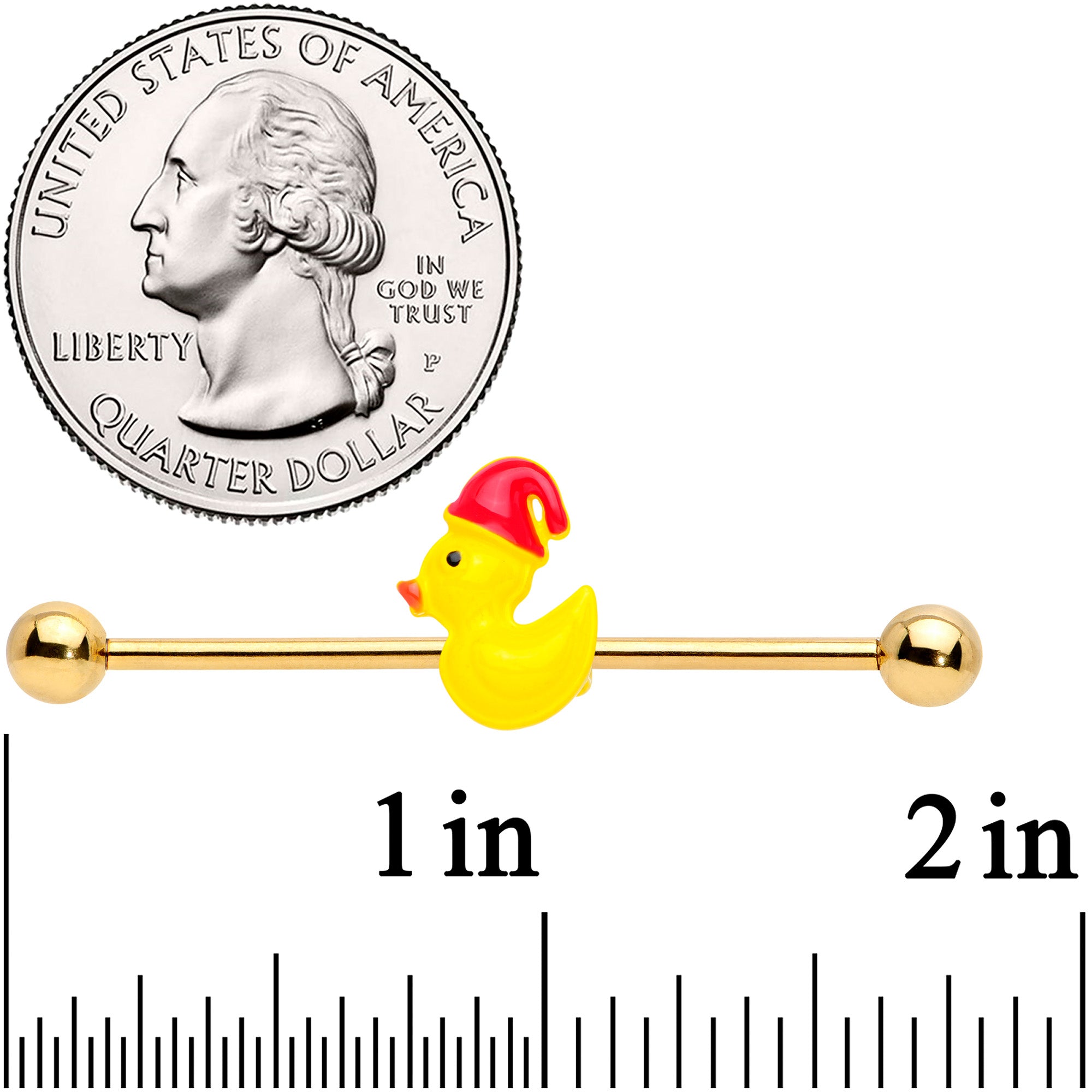 BodyCandy 14G Gold Tone Sleepy Duck Industrial Barbell 38mm — back view